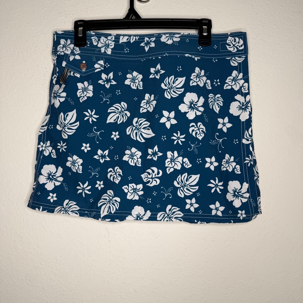 VTG Birdwell Beach Britches Blue Floral Swim Skirt Women's Sz L Made in USA - Picture 6 of 9
